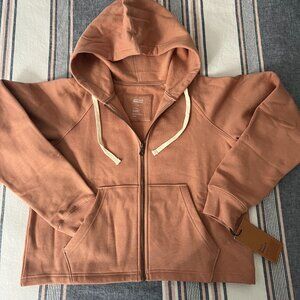 GirlfriendCollective Cropped Organic Cotton Full Zip Hoody Sweatshirt Size M NWT